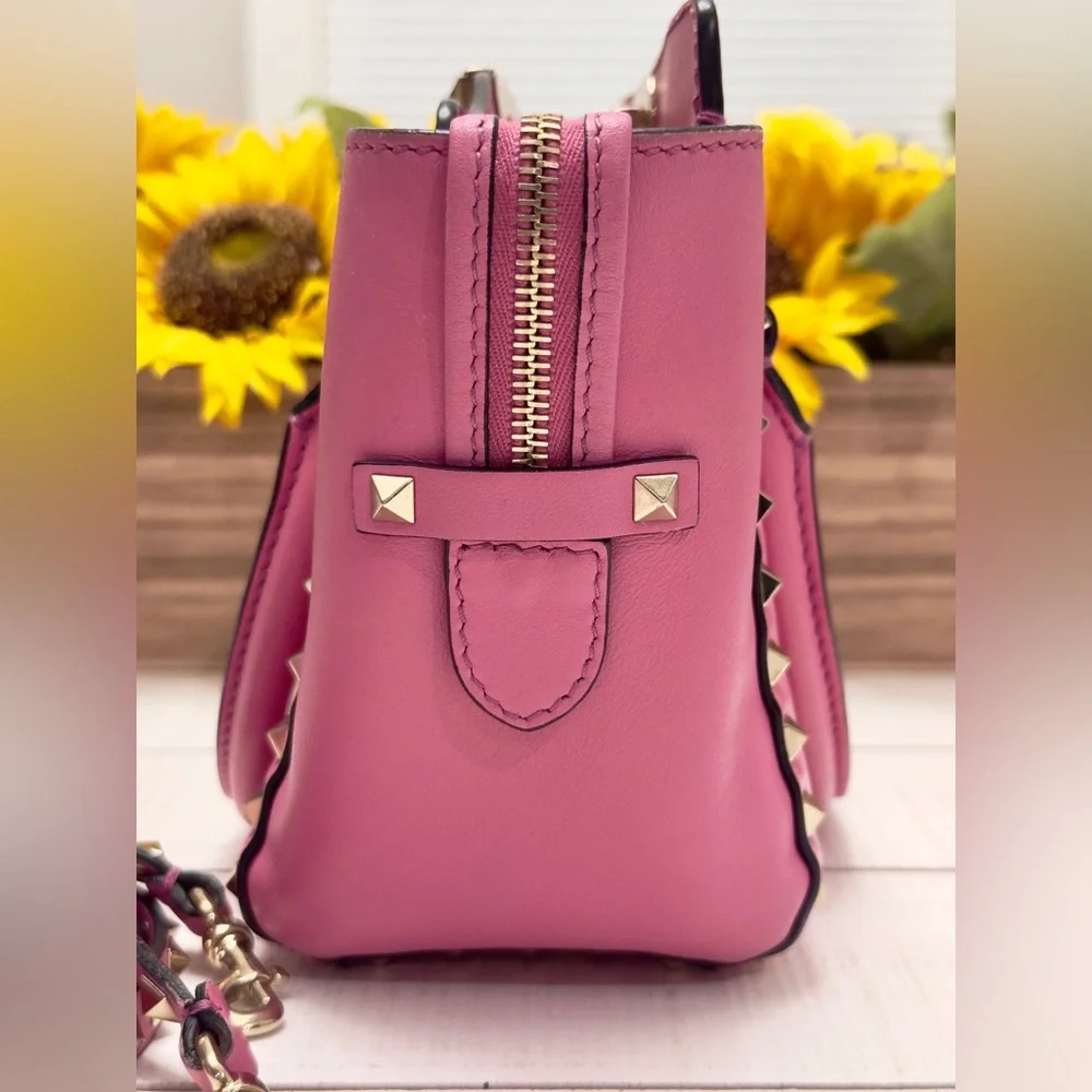 Pink Valentino Garavani Small Leather Rockstud Tote - Picture 5 of 15
